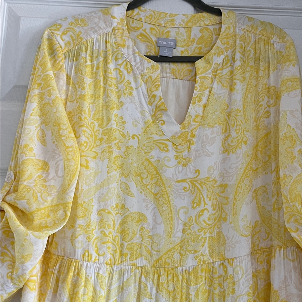 Chico's Yellow and White Long Sleeve Maxi Dress - Picture 4 of 7
